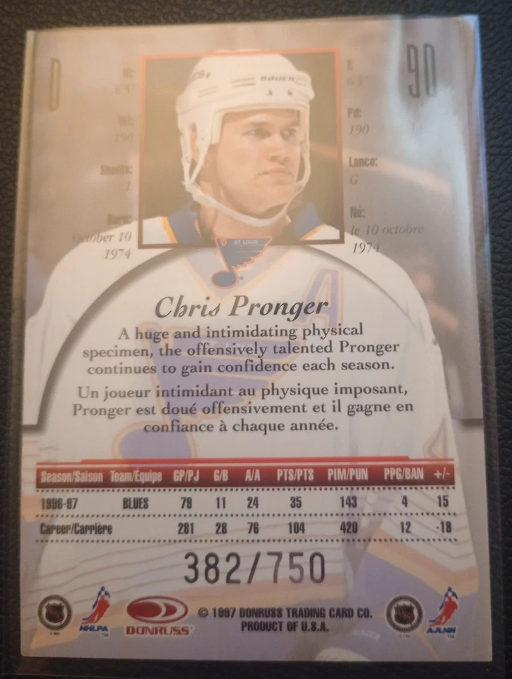 1997-98 Donruss Canadian Ice Provincial Series #90 Chris Pronger Blues /750  - Image 2 of 2