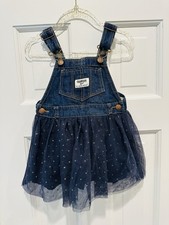 OshKosh B'gosh Denim and Navy Tulle Overall Dress Size 9M