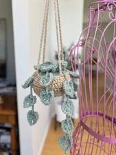 Crochet Hanging Plant Green Multicolor Monstera Boho Home Decor