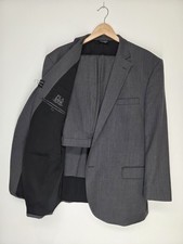 Jos A Bank 46R/38W 2-Piece Suit Solid Gray 100 Wool Traveler's Collection