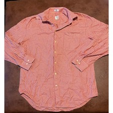 Peter Millar Mens Red Gingham Button Down Shirt Long Sleeve Casual Size Medium