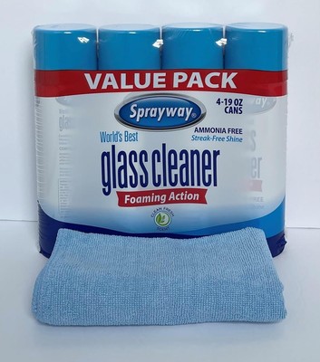 Sprayway Glass Cleaner, 4 Pack of 19 oz Cans AND 1 Microfiber Cleaning Cloth