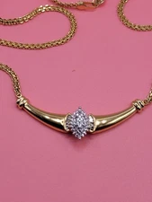 Genuine Diamond 💎 Accents Pendant Marquise Shaped Goldtone Necklace 18" BR SUN