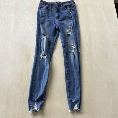 American Eagle Outfitters Skinny Jeans Womens 6 Medium Wash Distressed Denim