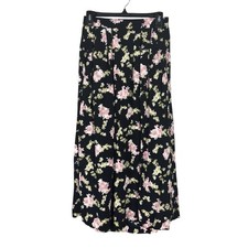 Vintage Womens Dark Floral Midi Skirt Small Cottage Peasant Whimsigoth Romantic