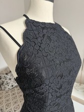 Black Lace Dress UK8 Halter Neck Backless Cocktail Evening Party Wear