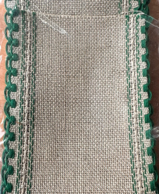 Linen cross stitch  band 24 count 3 inch wide Raw/green trim 1 yard cuts