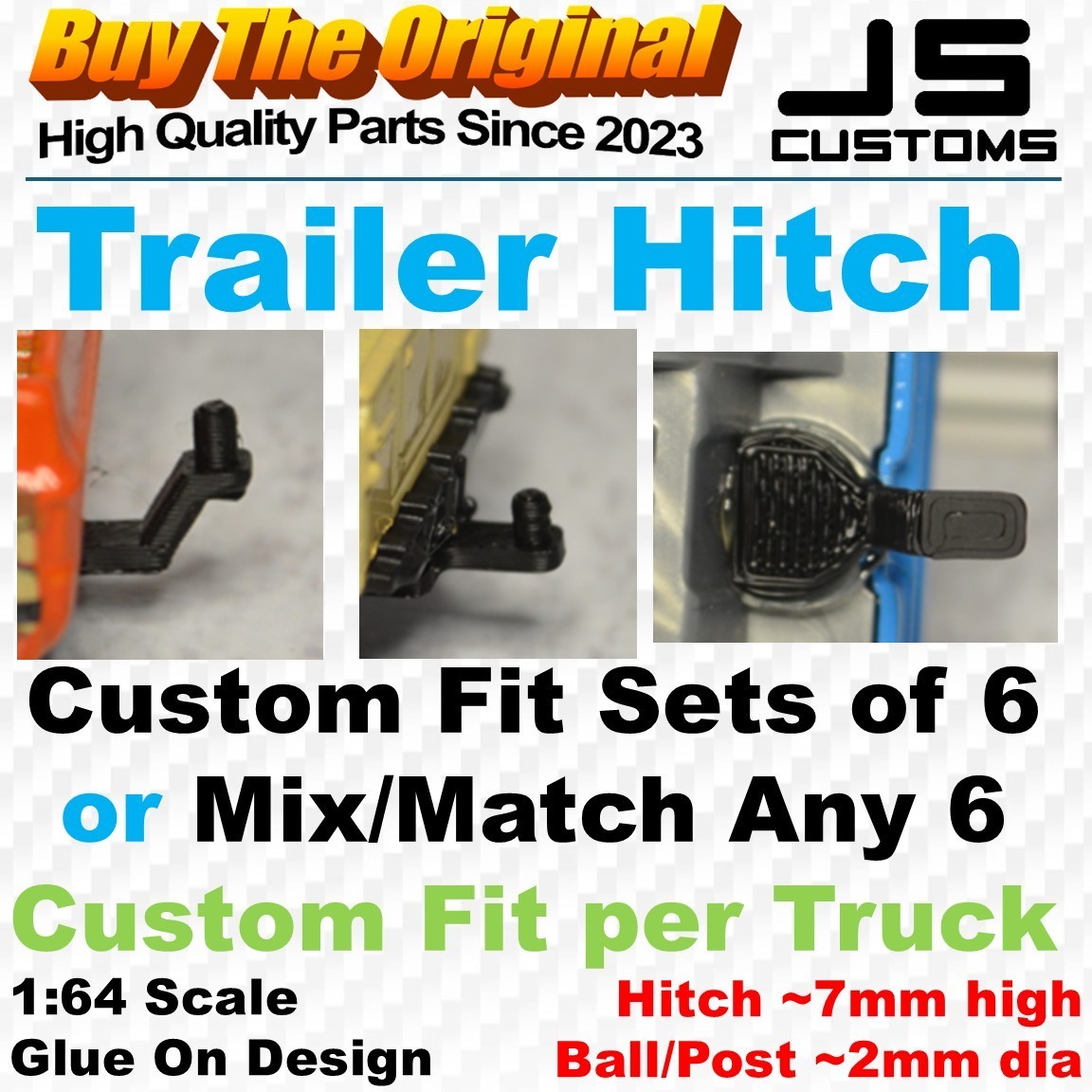 6 Trailer Hitches Tow Bar - 3D Parts - Hot Wheels / Matchbox 1:64