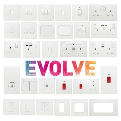 BG Evolve perlweiß schraubenlose Schalter & Steckdosen weißer Einsatz Sortiment