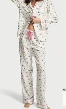 Victoria  s Secret Long Flannel Pajama Size Large Reg Pj Set Christmas Trees New