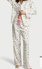 Victoria’s Secret Long Flannel Pajama Size Large Reg  Pj Set Christmas Trees New