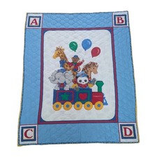 Handmade Vintage Alphabet Trains Baby Quilt Crib Blanket Animals Balloons 42x34