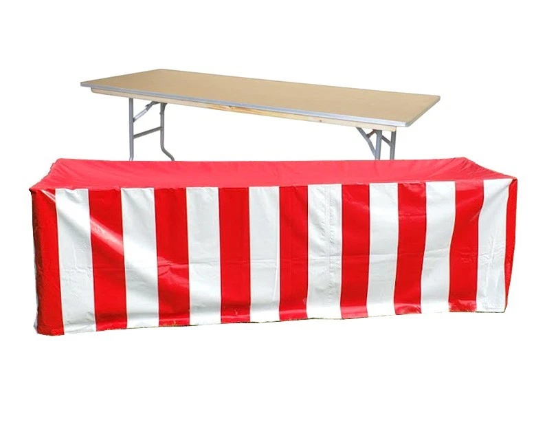 Fitted Vinyl Tablecloth 72x30 Red White Rectangular Banquet Display Table Cover - Image 4 of 4