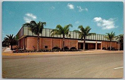 Harlingen Texas Tourist Center Building Postcard Palm Trees Chrome Era
