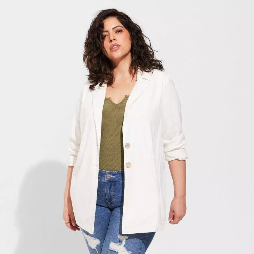 Torrid Linen Blend White Basic Blazer Jacket Ligh… - image 1