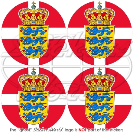 DENMARK Danmark Danish Flag-Coat of Arms Roundels 50mm Vinyl Stickers Decals x4 - Picture 1 of 1