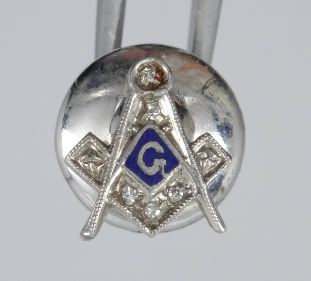 VINTAGE MASONIC SOLID 10K WHITE GOLD with DIAMONDS TIE CLIP 11 mm / 0