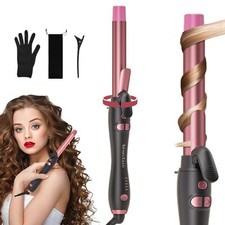 Rotating Curling Iron 1 Inch, Universal Voltage Automatic Curling Iron with C...