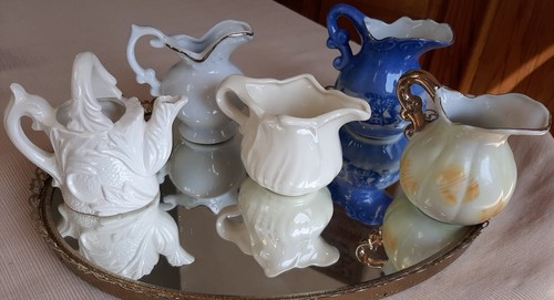 Lotto 5 piccole brocche vintage non corrispondenti ceramica porcellana panna, 2-3", GIAPPONE, USA - Foto 3 di 12