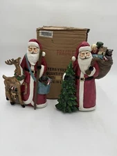 Transpac Resin Classic Red Santa Claus Reindeer Tree 11" X 8" Lot of 2 Y5932