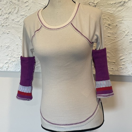Free People She's Reversible Cuff CrewNeck Thermal Knit Top Oat Women's Sz XS - Picture 4 of 8