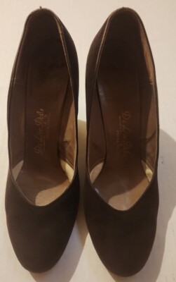 vintage 70s De Liso Debs Brown Round toe pumps heels shoes Opera Last 35 Size 5