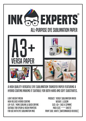 A3+ Versa 115g Sublimation Transferpapier 100 Blatt für harten Untergrund