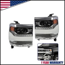 <FULL LED> For 2016-2018 Chevy Silverado 1500 Chrome DRL Projector Headlight SET