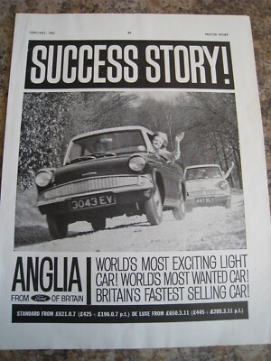 ERFOLGSGESCHICHTE ANGLIA FORD OF BRITAIN 1962 WERBUNG A4 AKTE 41
