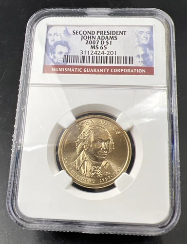 2007 D $1 John Adams Presidential Dollar NGC MS65 Gem BU Certified #201