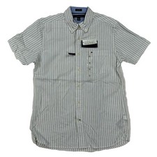 Tommy Hilfiger Button-Down Short Sleeve Shirt with Pocket - White with Stripes -