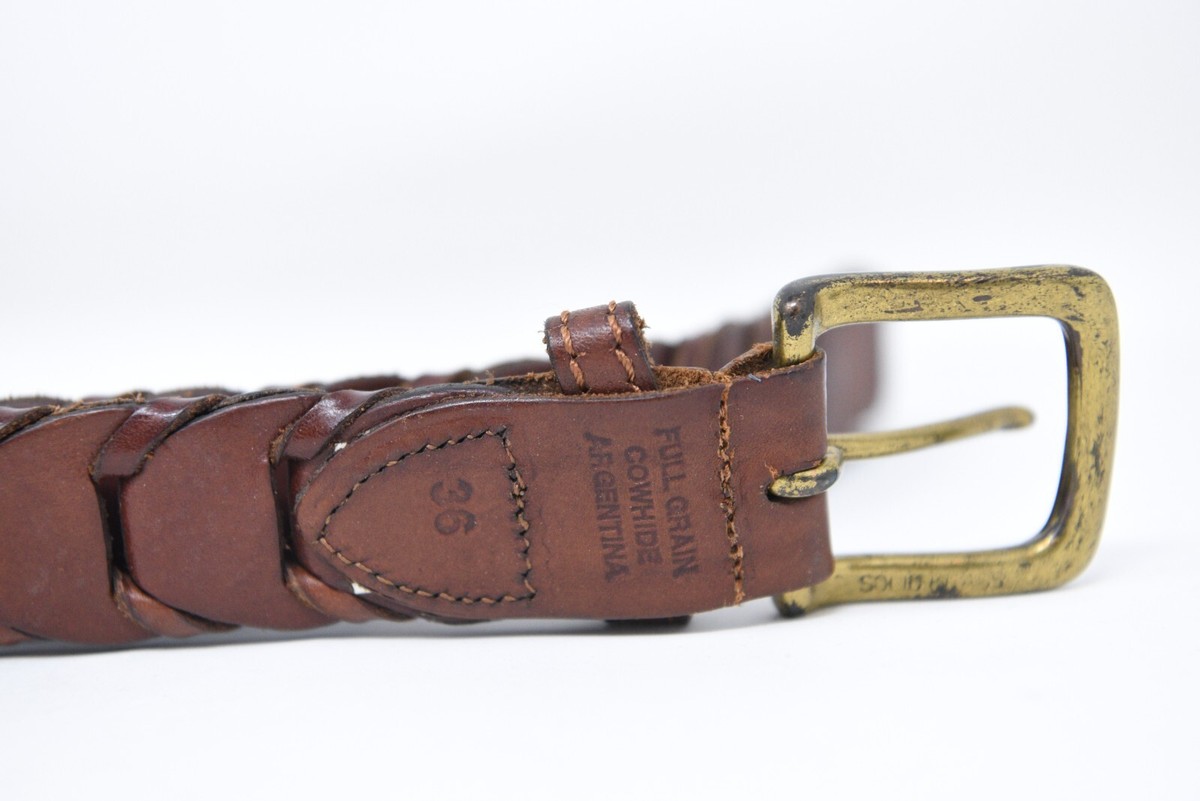Vintage Full Grain Cowhide Argentina Leather Belt with Silver-Tone Buckle Vintage 1990s Argentinian Full Grain Cowhide Braided Brown  main image 3