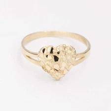 Solid 10K Gold Women's Heart Nugget Ring Yellow Gold Size 7