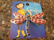 Coraline Dragonfly Hair Clip Sparkly CZ Gems Gold Tone Laika Brand New