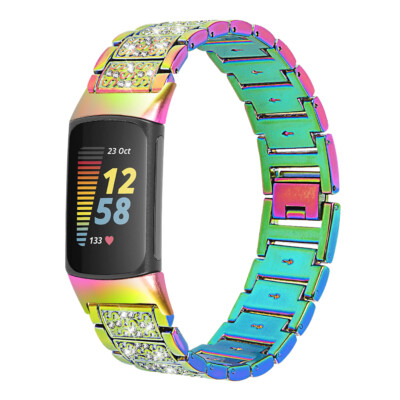 Replacement For Fitbit Charge 6 5 Full Rhinestone Stainless Steel Band Strap