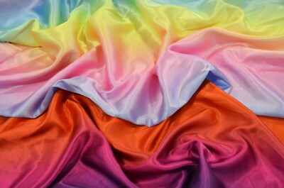 Multi Color Rainbow Satin Fabric | Rainbow Charmeuse Fabric | Ombre Satin Fabric