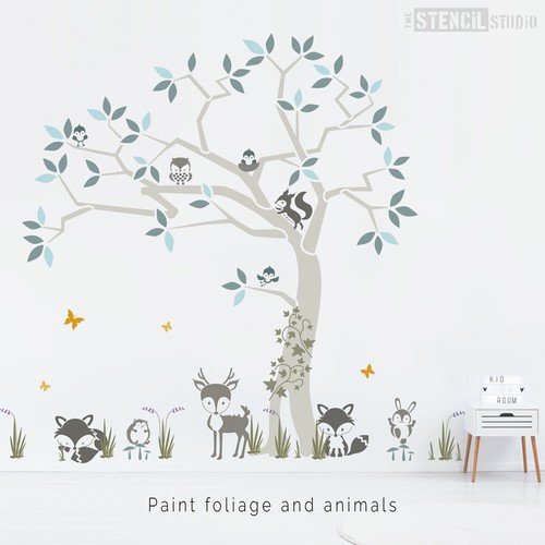 Woodland Tree & Animals Stencil Set - Decorate your Nursery with Stencils -10901 - Picture 6 of 9