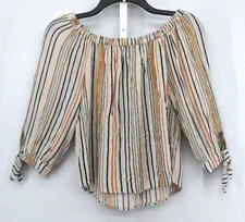 Jolt Shirt Womens Small Brown Striped Boat Neck Pullover Blouse Top