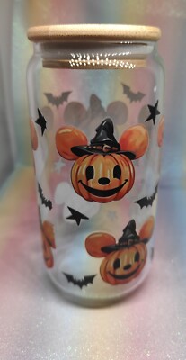 Handgefertigte Halloween Mickey Mouse Inspiriert Glas Eiskaffeetasse Becher 