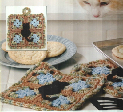 CAT IN THE WINDOW POTHOLDER KITCHEN DECOR CROCHET PATTERN INSTRUCTIONS