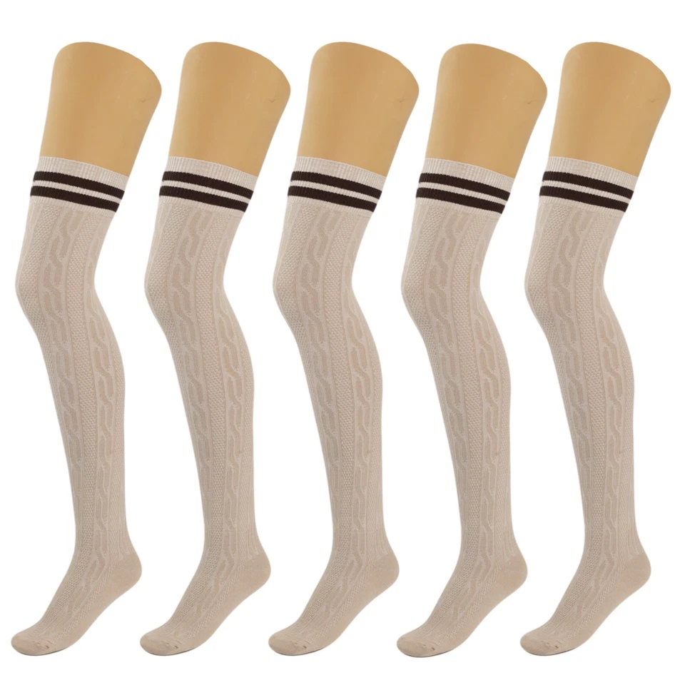 5 pairs Over Knee Thigh Socks Knee-High Warm Stocking Women Boot Sock Leg Warmer - Image 3 of 4