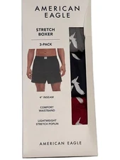 NWT AMERICAN EAGLE 3 Pack Stretch Boxer Sz XS-M-L-XL Red Blue Gray Logo #80