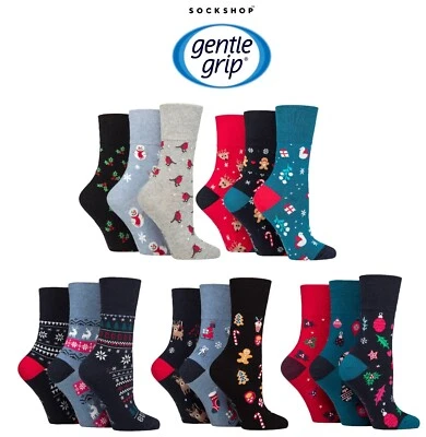Womens Christmas Socks Patterned Novelty Xmas Gift - SOCKSHOP Gentle Grip 3 Pack