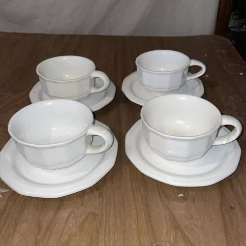 Set of 4 Vintage Pfaltzgraff Heritage White Mugs Coffee Cup & Saucer
