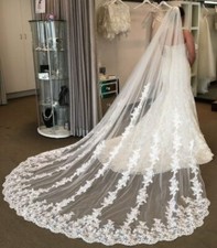 White Ivory Long 3.5 M Wedding Veils Appliques Lace Edge Bridal Cathedral Veil