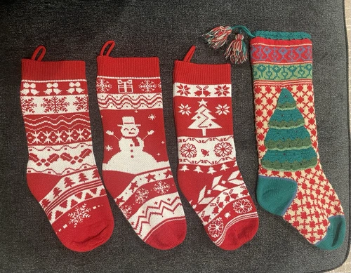 Set Of 4 Knit Woven Christmas Stockings