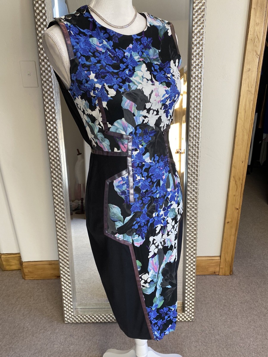 Sportmax Blue Floral Knee Length Dress w/ Mesh Inserts and