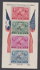 Liberia # C56a Mint Perf SS SPECIMEN 1947 Centenary CV $50+