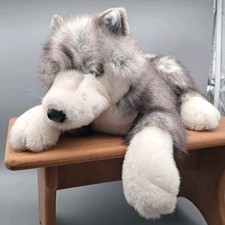 Folkmanis Full Body Timber Wolf or Husky Sled Dog Hand Puppet Gray White Large