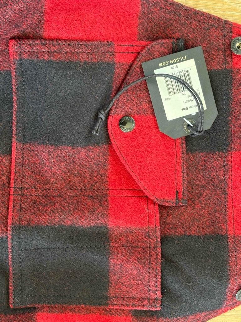 Filson Mackinaw Wool Bib Overall 36 Red Black Buffalo Plaid Made in USA Unhemmed image 7